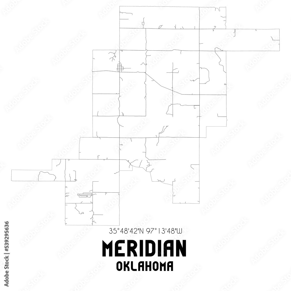 Meridian Oklahoma. US street map with black and white lines. Meridian Oklahoma. US street map with black and white lines.
