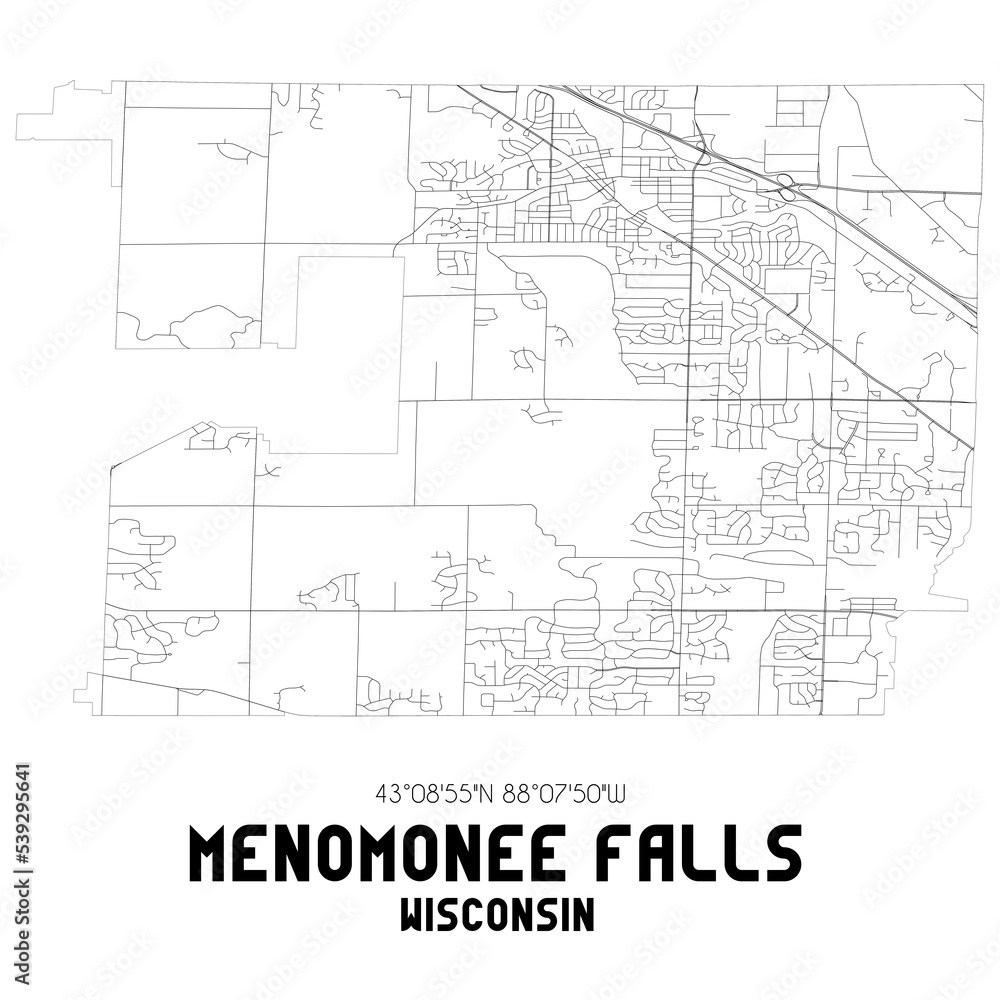 Menomonee Falls Wisconsin. US street map with black and white lines.