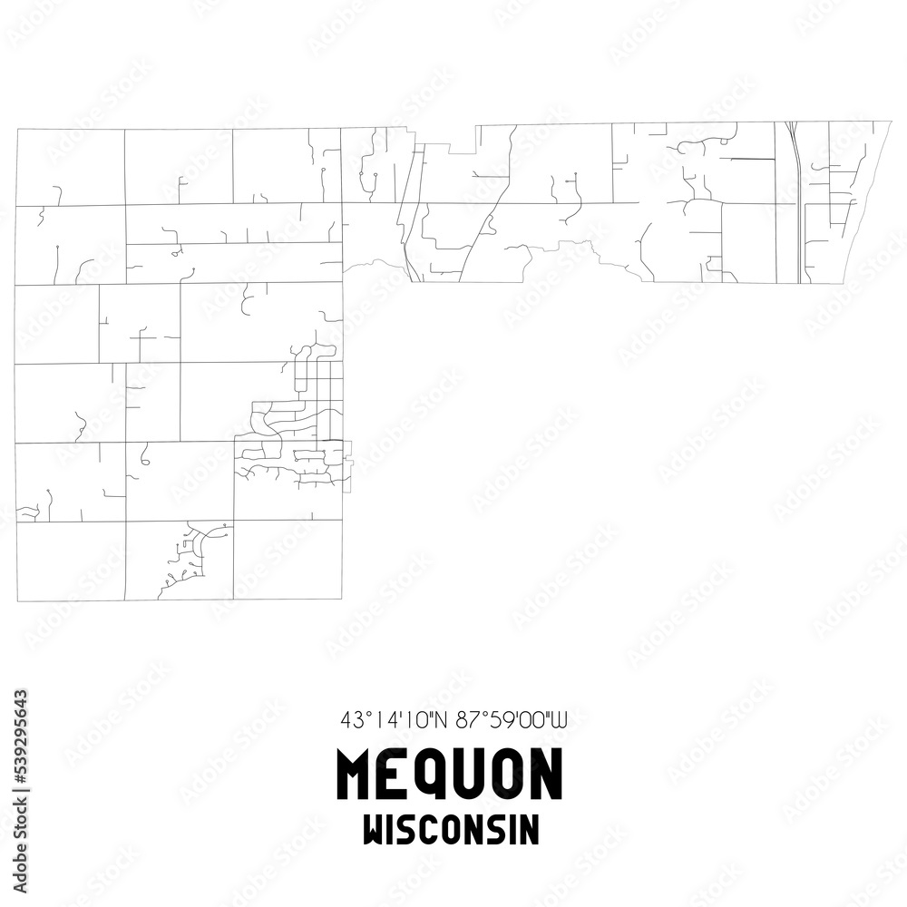 Mequon Wisconsin. US street map with black and white lines. Mequon Wisconsin. US street map with black and white lines.