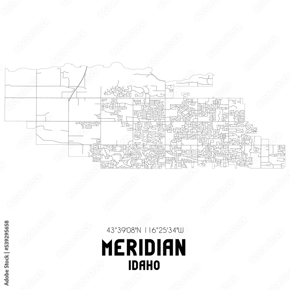 Meridian Idaho. US street map with black and white lines. Meridian Idaho. US street map with black and white lines.