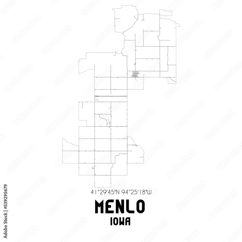 Menlo Iowa. US street map with black and white lines. Menlo Iowa. US street map with black and white lines.