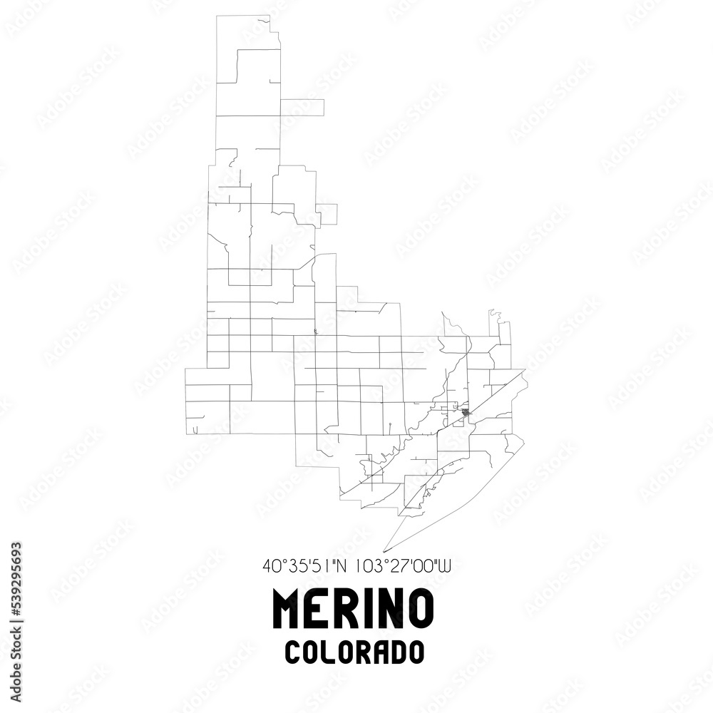 Merino Colorado. US street map with black and white lines.
