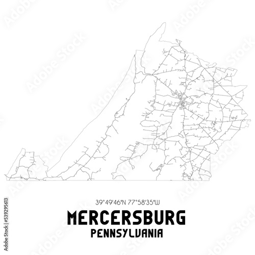 Obraz na płótnie Mercersburg Pennsylvania. US street map with black and white lines. w salonie