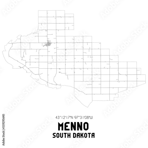 Menno South Dakota. US street map with black and white lines. photo