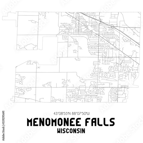 Menomonee Falls Wisconsin. US street map with black and white lines.
