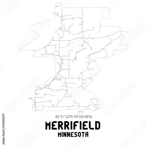 Merrifield Minnesota. US street map with black and white lines. photo