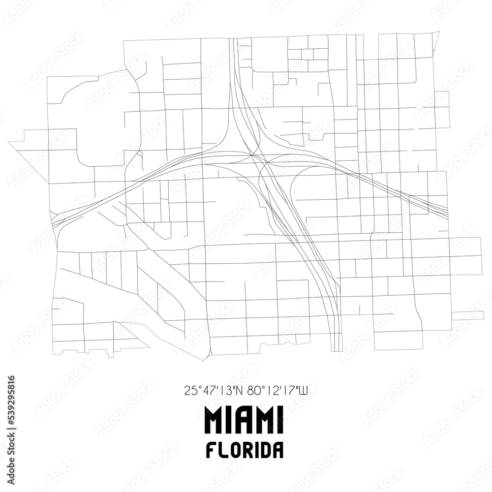 Miami Florida. US street map with black and white lines. Miami Florida. US street map with black and white lines.