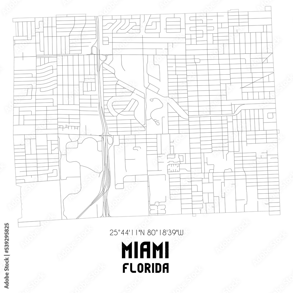 Obraz premium Miami Florida. US street map with black and white lines.