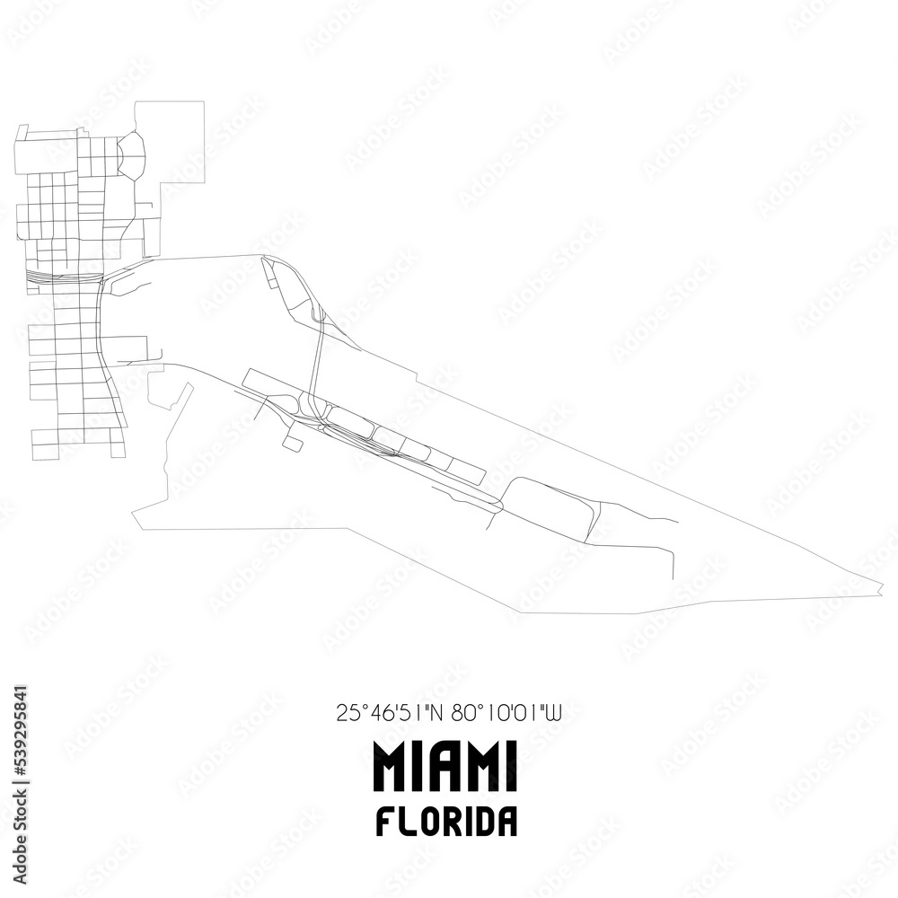 Miami Florida. US street map with black and white lines. Miami Florida. US street map with black and white lines.