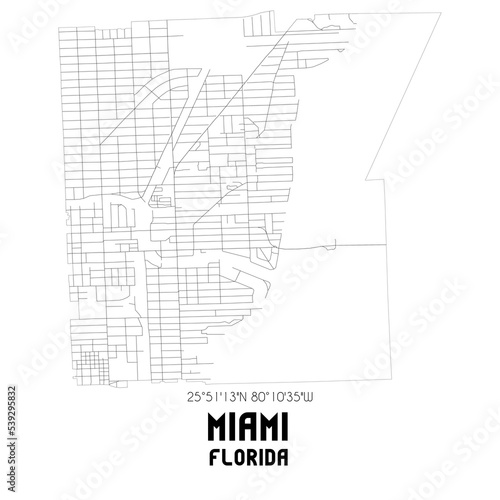 Miami Florida. US street map with black and white lines.