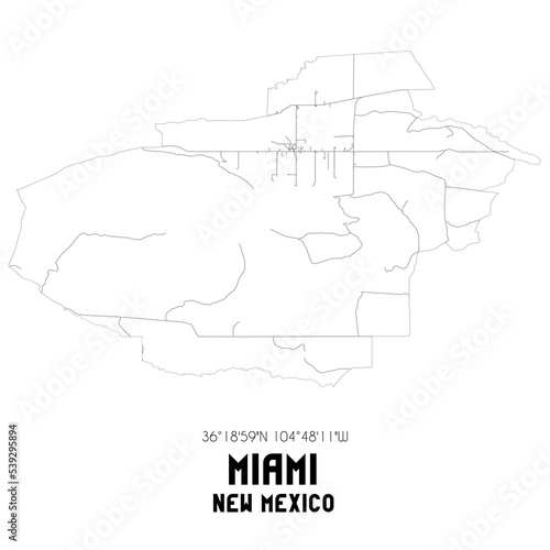 Miami New Mexico. US street map with black and white lines.