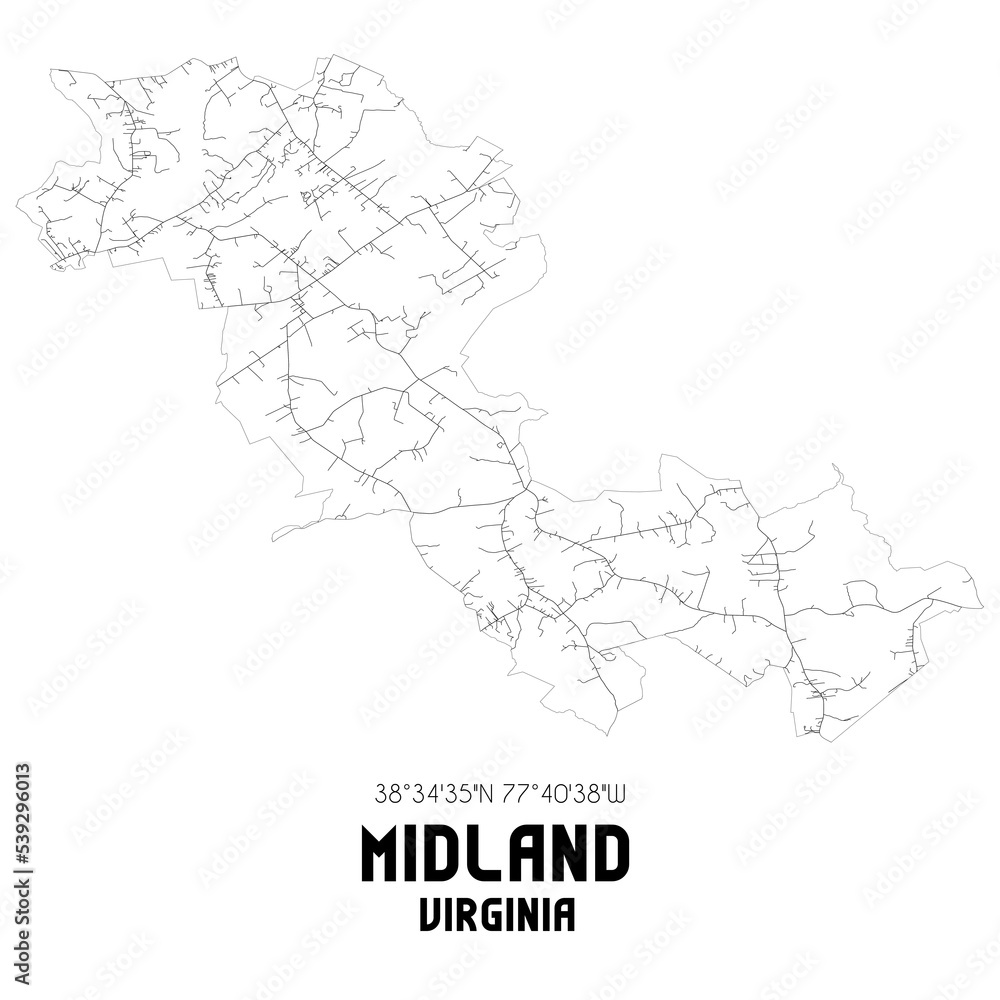 Midland Virginia. US street map with black and white lines. Midland Virginia. US street map with black and white lines.