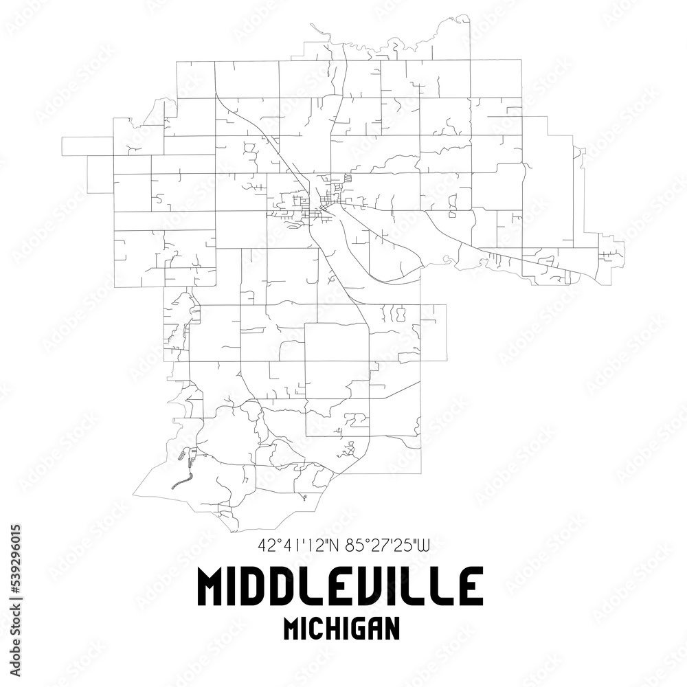 Middleville Michigan. US street map with black and white lines. Middleville Michigan. US street map with black and white lines.