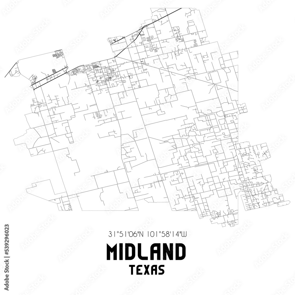 Midland Texas. US street map with black and white lines. Midland Texas. US street map with black and white lines.