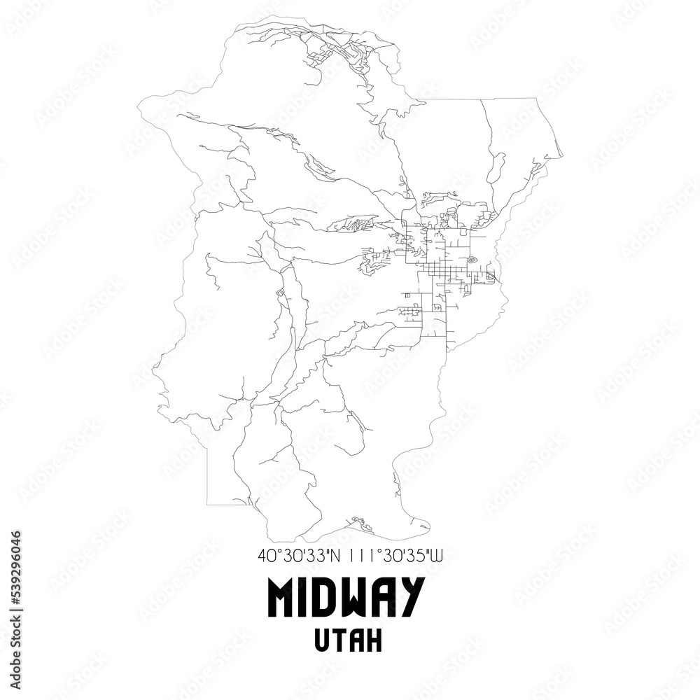 Midway Utah. US street map with black and white lines. Stock