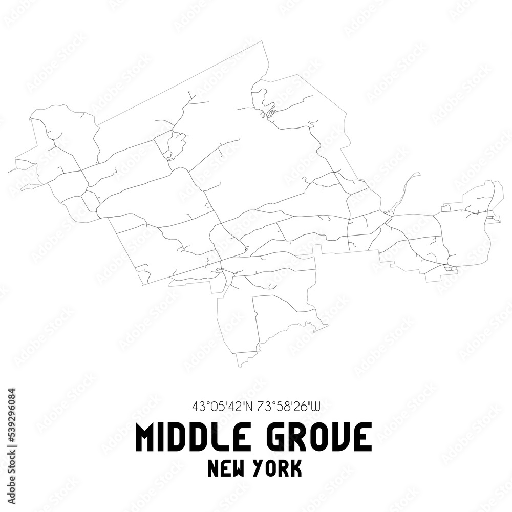 Middle Grove New York. US street map with black and white lines.