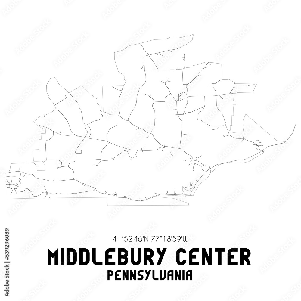 Middlebury Center Pennsylvania. US street map with black and white lines.