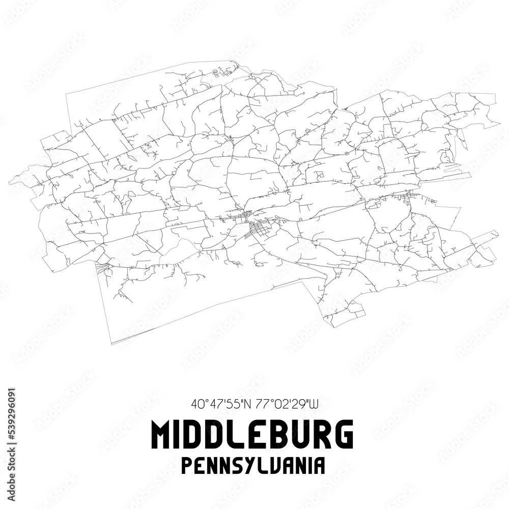 Middleburg Pennsylvania. US street map with black and white lines