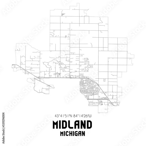 Photography Midland Michigan. US street map with black and white lines.