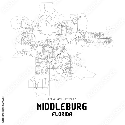Middleburg Florida. US street map with black and white lines.