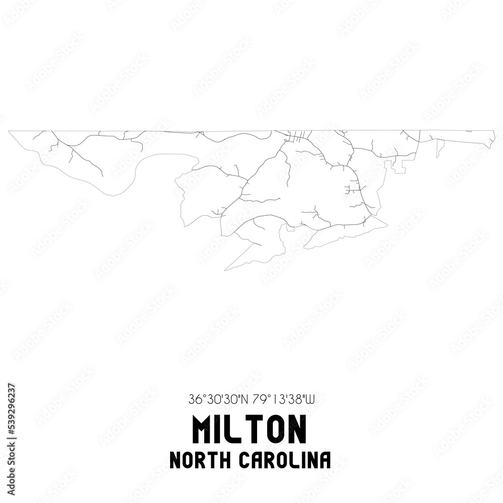 Naklejka premium Milton North Carolina. US street map with black and white lines.