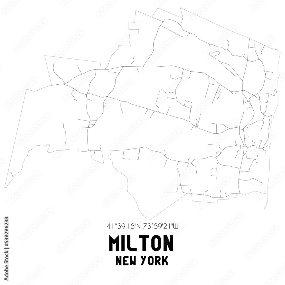 Milton New York. US street map with black and white lines.