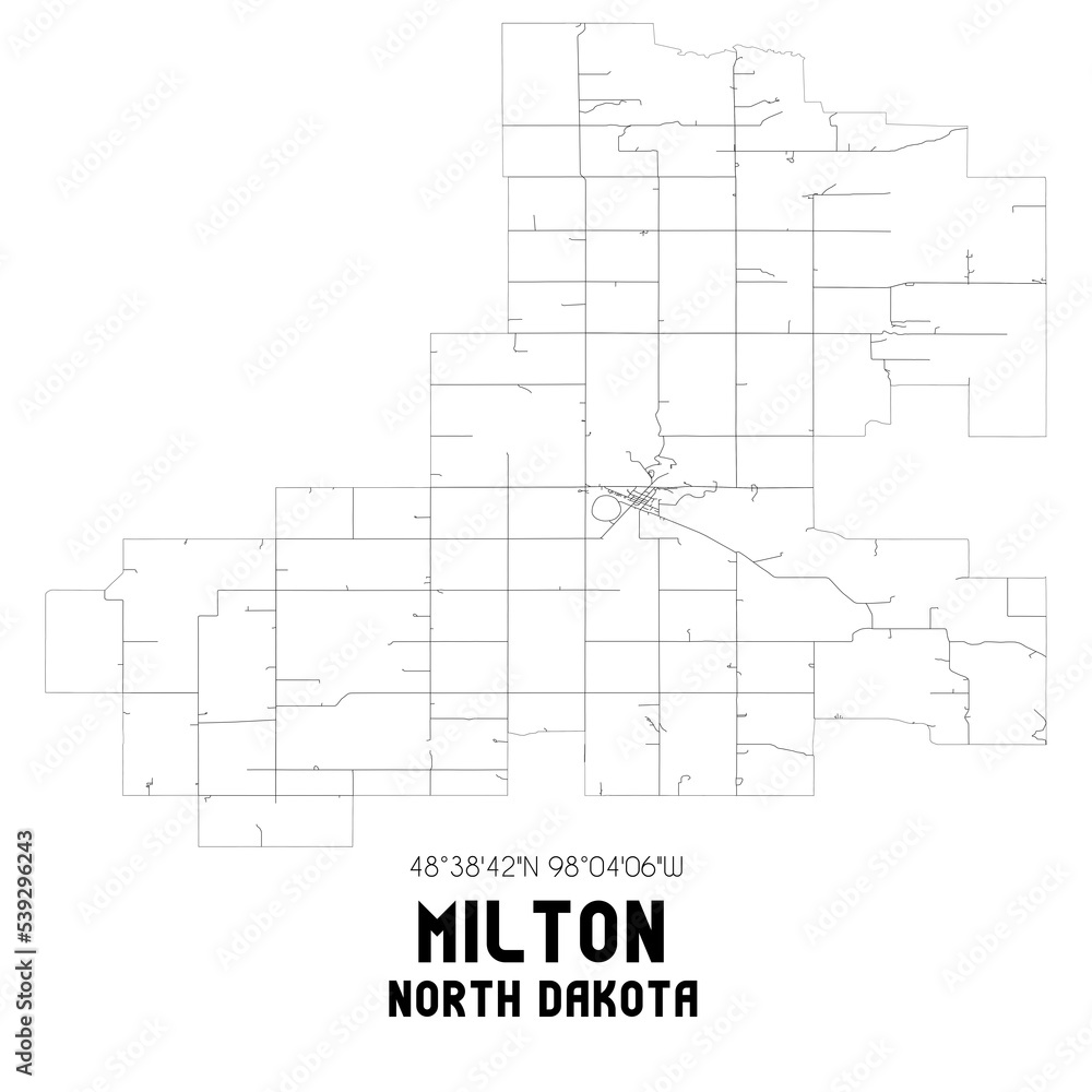 Milton North Dakota. US street map with black and white lines. Milton North Dakota. US street map with black and white lines.