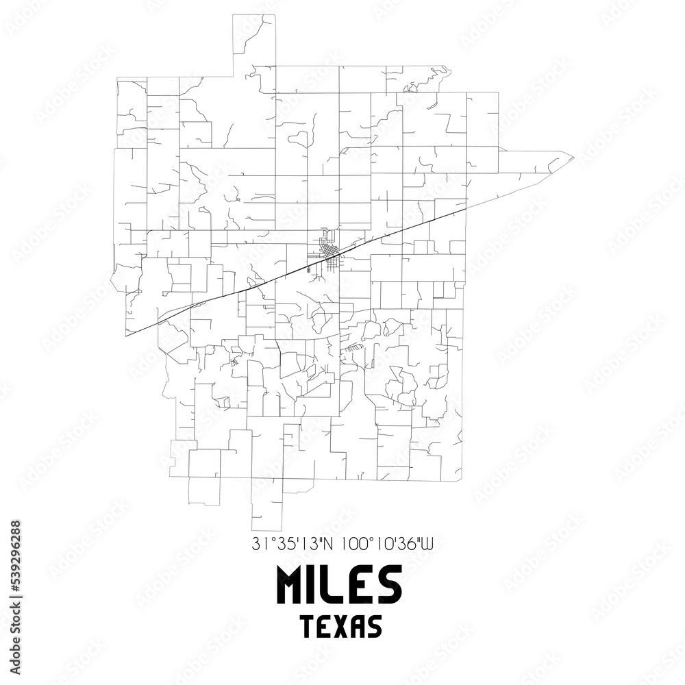 Miles Texas. US street map with black and white lines. Miles Texas. US street map with black and white lines.