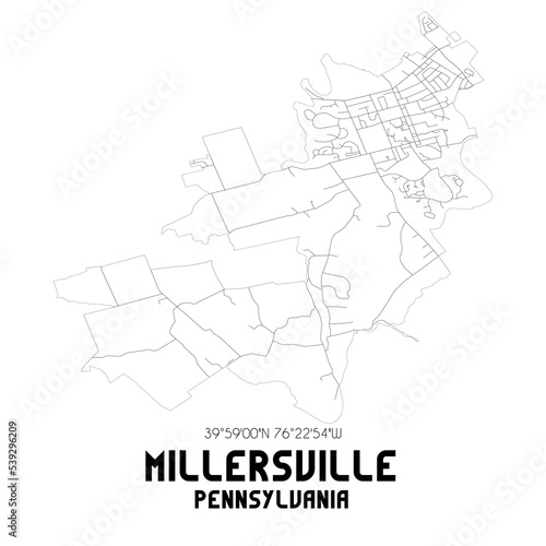 Millersville Pennsylvania. US street map with black and white lines.