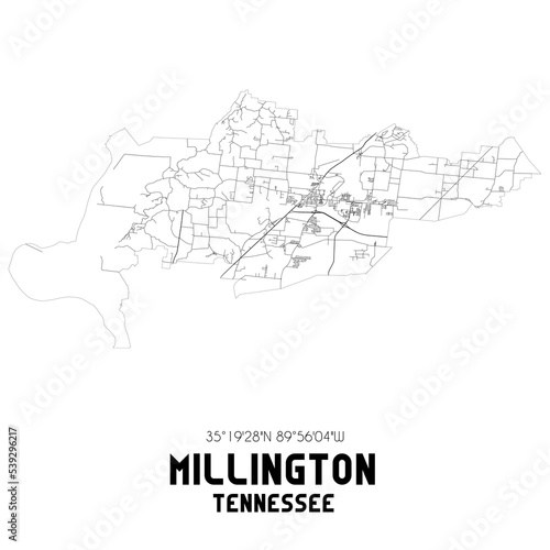 Millington Tennessee. US street map with black and white lines. photo
