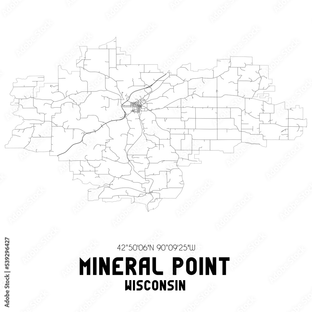 Mineral Point Wisconsin. US street map with black and white lines.