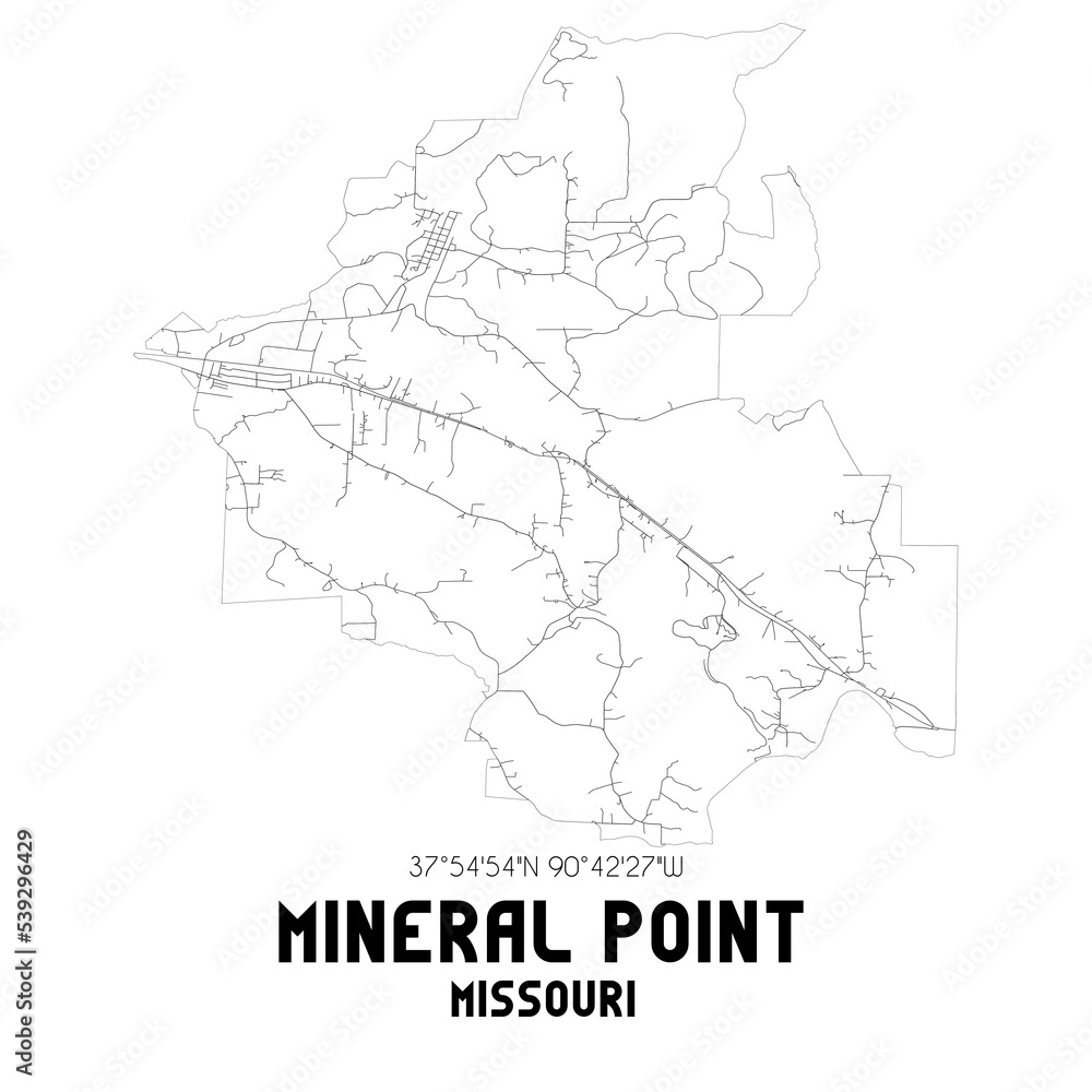 Mineral Point Missouri. US street map with black and white lines.