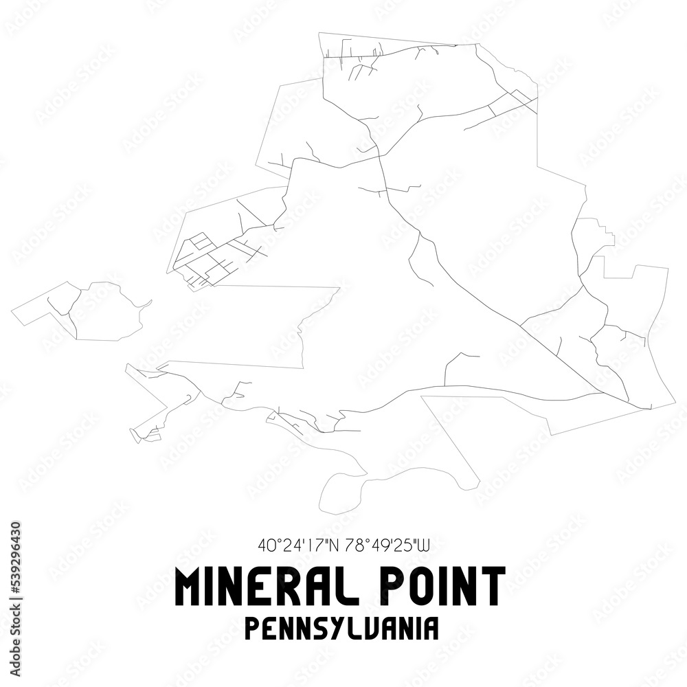 Mineral Point Pennsylvania. US street map with black and white lines. Mineral Point Pennsylvania. US street map with black and white lines.