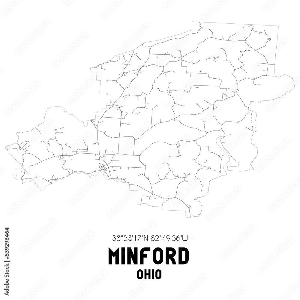 Minford Ohio. US street map with black and white lines.