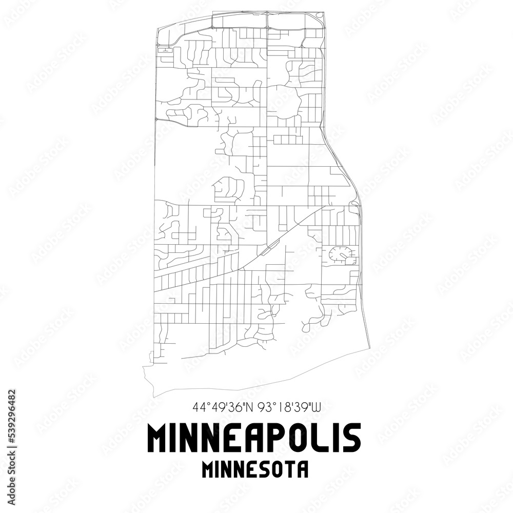 Minneapolis Minnesota. US street map with black and white lines.