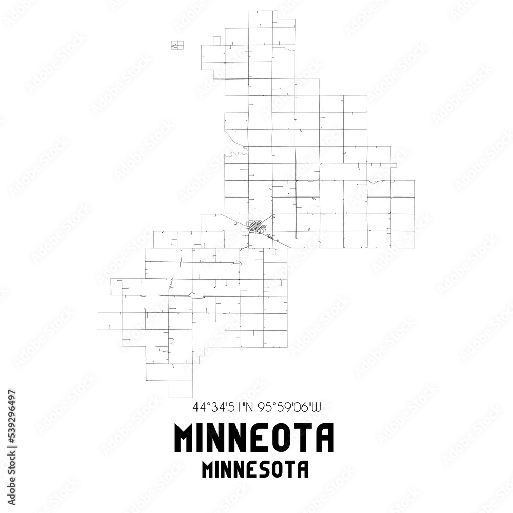 Minneota Minnesota. US street map with black and white lines.