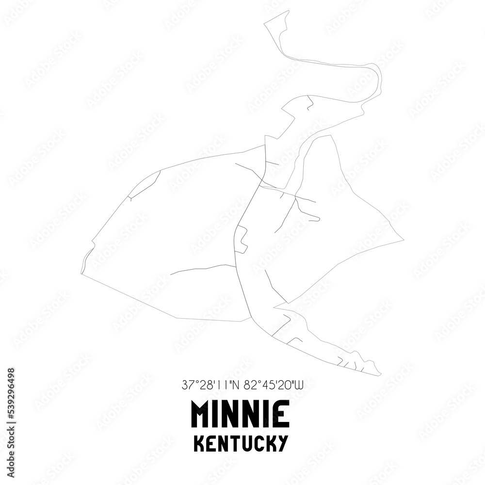 Minnie Kentucky. US street map with black and white lines.