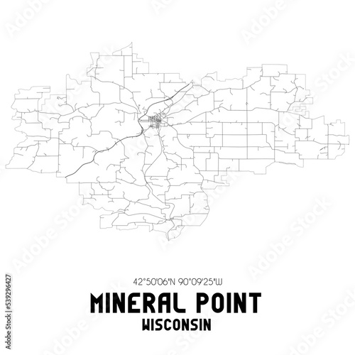 Mineral Point Wisconsin. US street map with black and white lines.