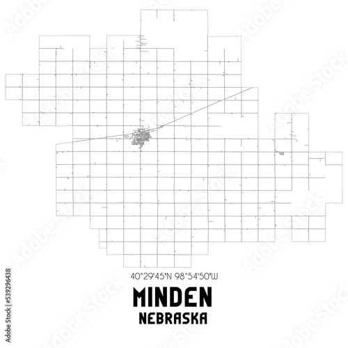 Minden Nebraska. US street map with black and white lines. photo