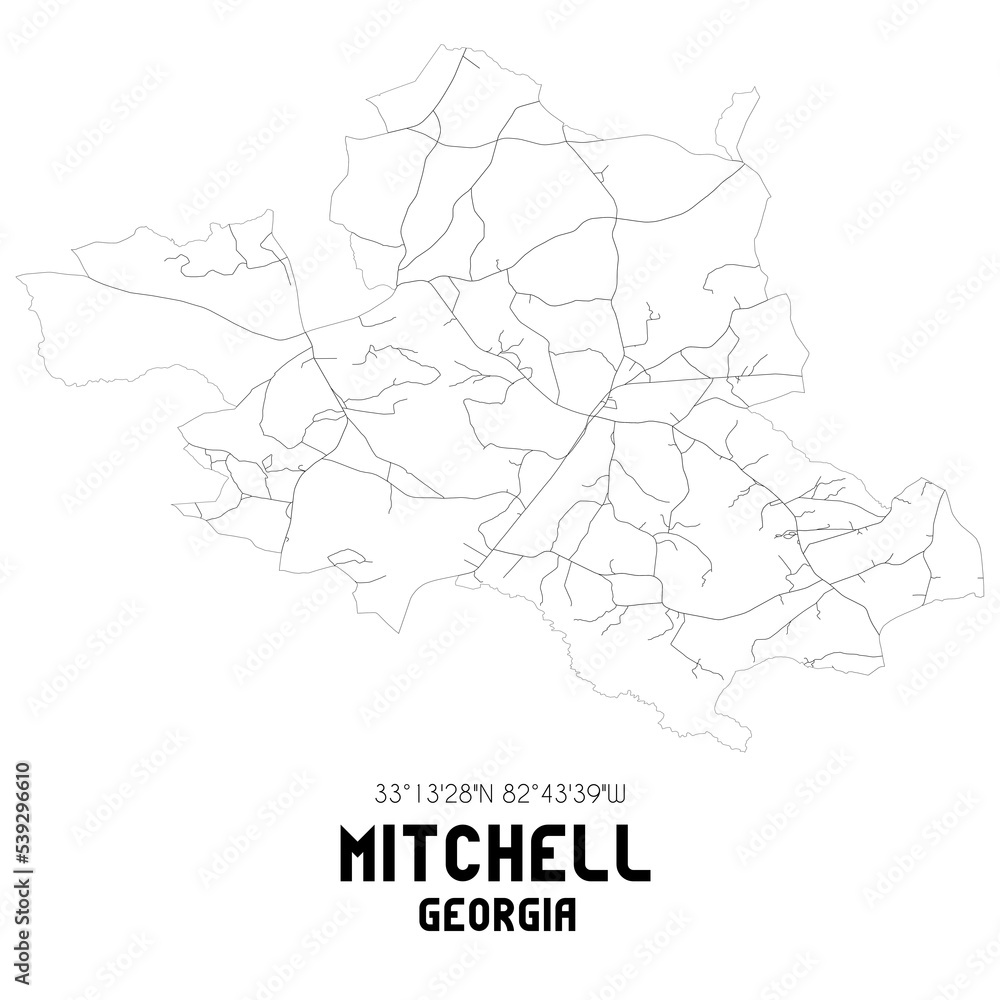 Mitchell Georgia. US street map with black and white lines.