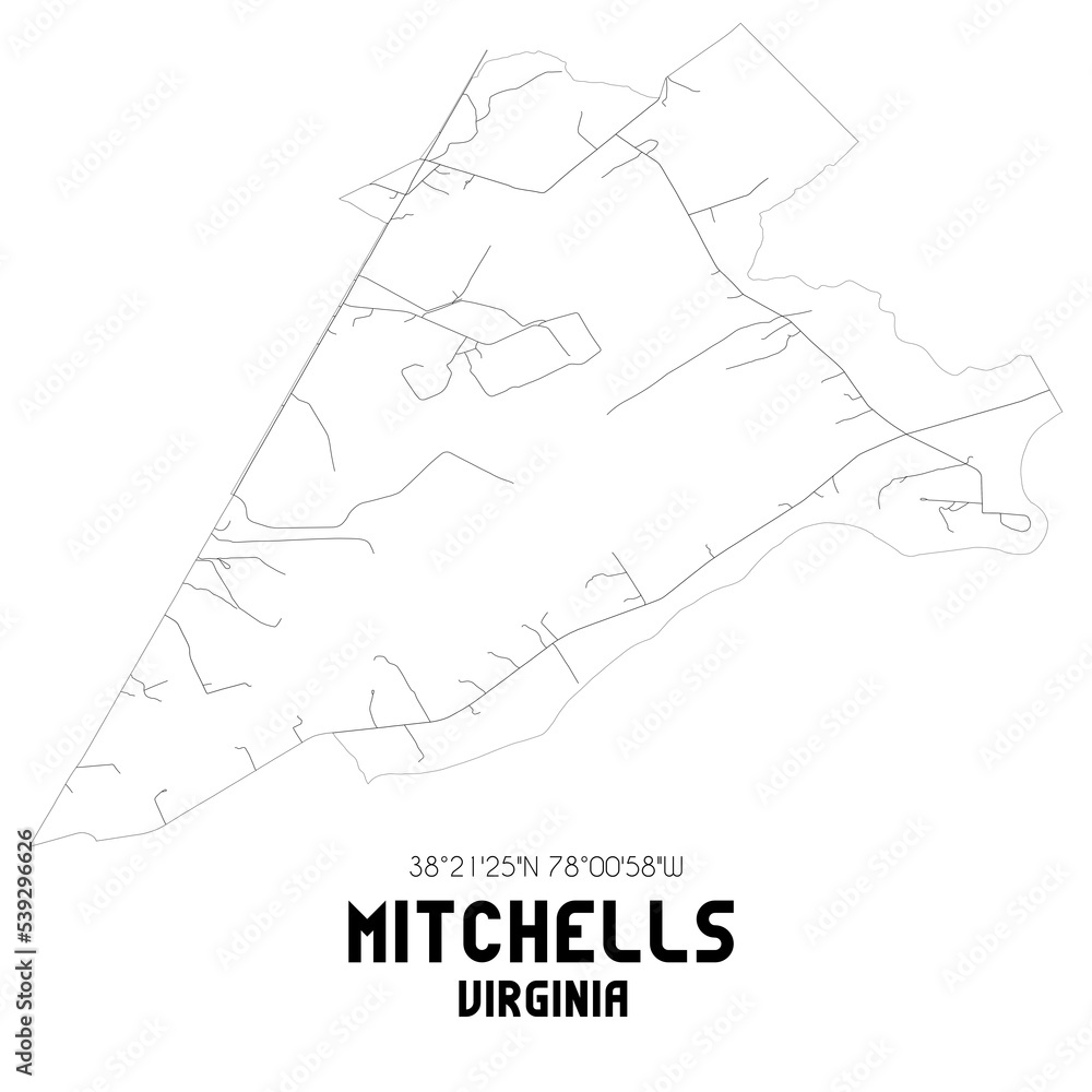 Mitchells Virginia. US street map with black and white lines. Mitchells Virginia. US street map with black and white lines.