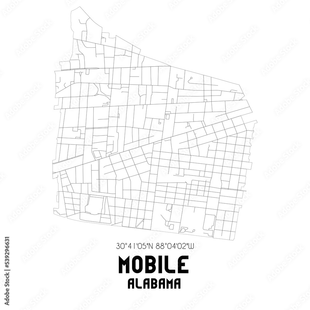 Mobile Alabama. US street map with black and white lines. Mobile Alabama. US street map with black and white lines.
