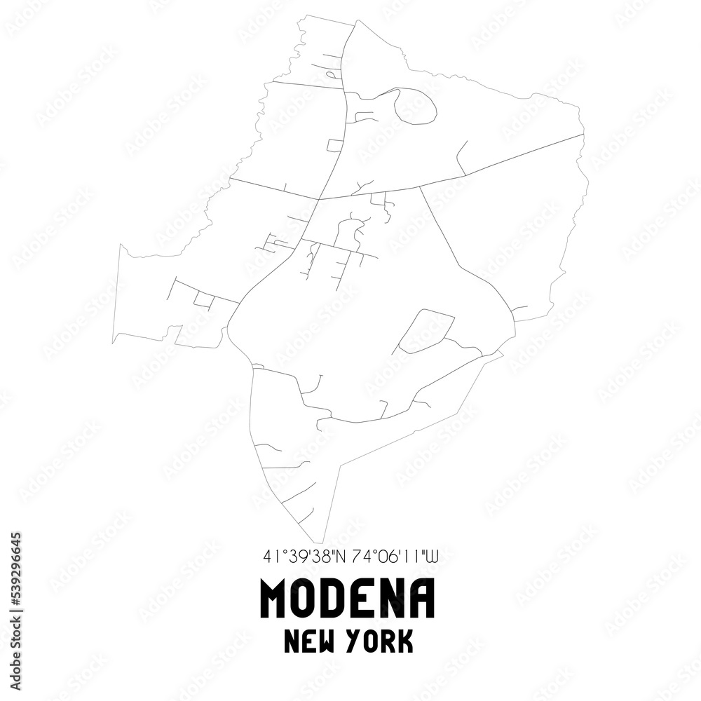 Modena New York. US street map with black and white lines.