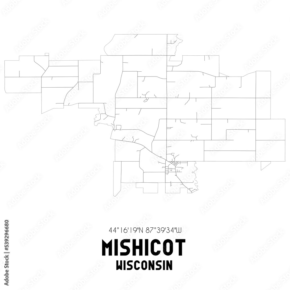 Mishicot Wisconsin. US street map with black and white lines.