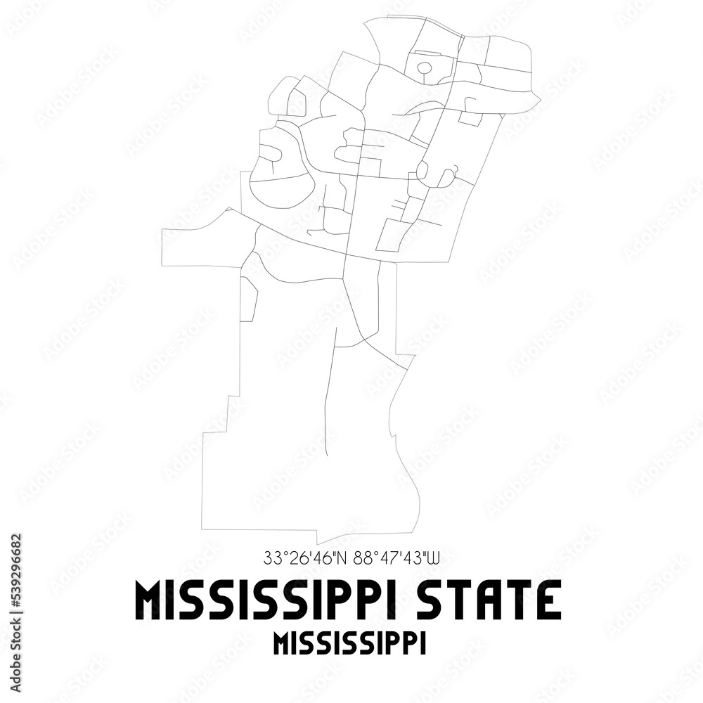Mississippi State Mississippi. US street map with black and white lines. Mississippi State Mississippi. US street map with black and white lines.