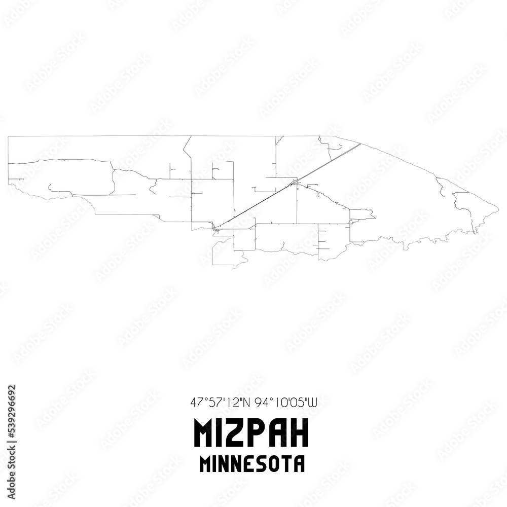 Mizpah Minnesota. US street map with black and white lines.