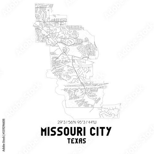 Missouri City Texas. US street map with black and white lines.