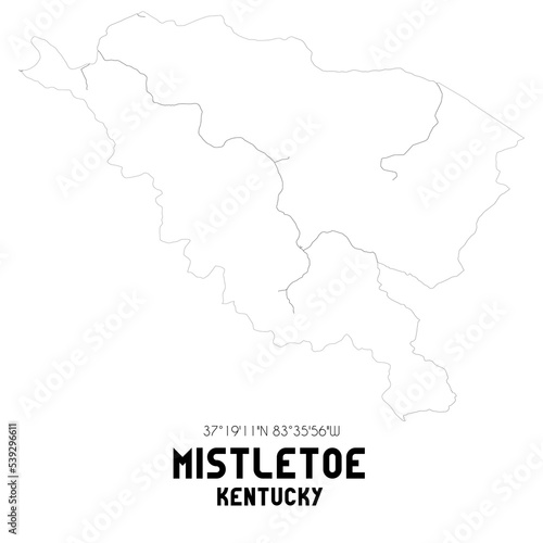 Mistletoe Kentucky. US street map with black and white lines.