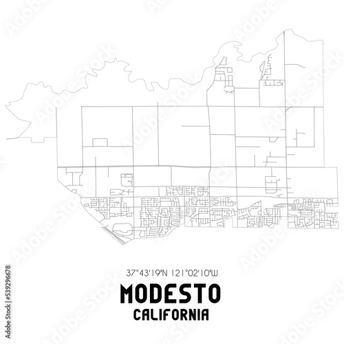 Modesto California. US street map with black and white lines. photo