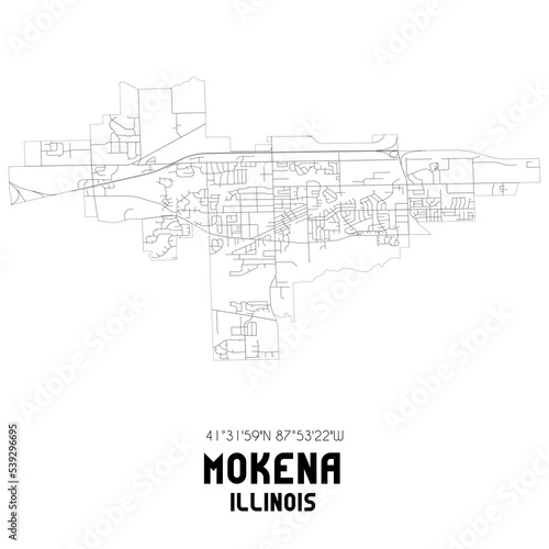 Mokena Illinois. US street map with black and white lines. photo